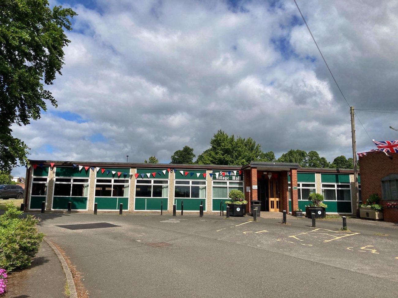 Photograph of Spondon Village Hall decorated for the Queen's Platinum Jubilee